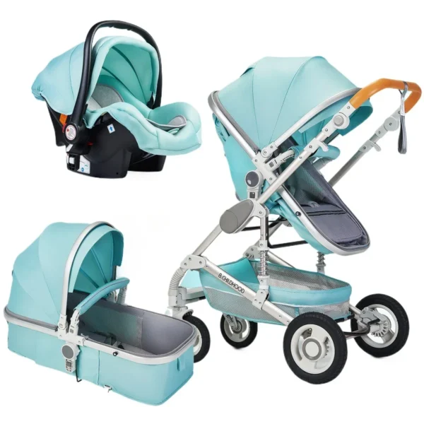 Multifunctional Baby Stroller with Car Seat, High-view Three-in-one Baby Stroller, Foldable, Two-way, Adjustable Armrests - Image 2