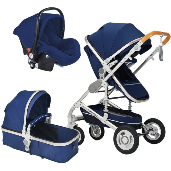 Multifunctional Baby Stroller with Car Seat, High-view Three-in-one Baby Stroller, Foldable, Two-way, Adjustable Armrests - Image 3