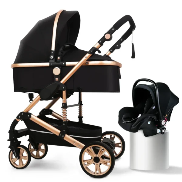 Multifunctional Baby Stroller with Car Seat, High-view Three-in-one Baby Stroller, Foldable, Two-way, Adjustable Armrests - Image 4