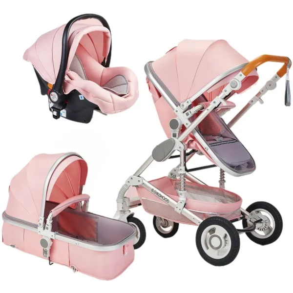 Multifunctional Baby Stroller with Car Seat, High-view Three-in-one Baby Stroller, Foldable, Two-way, Adjustable Armrests